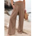 Leisure Solid Shirring Pocket Wide Leg Cotton Pants