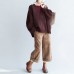 Plus size Brown cotton sweaters burgundy casual loose long knit pullover