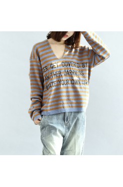 Stylish striped cotton sweaters blue and khaki warm pullover knit sweaters