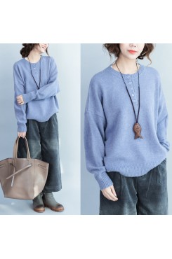 lavender thick warm woolen knit pullover neck front button loose batwing sleeve sweater