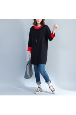 black casual cotton sweater tops oversize long sleeve pullover