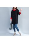 black casual cotton sweater tops oversize long sleeve pullover