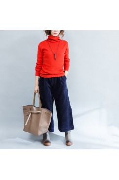 orange solid high neck pullover casual loose knitted sweaters warm 2021