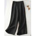 Leisure Solid Button Pocket Wide Leg Cotton Pants