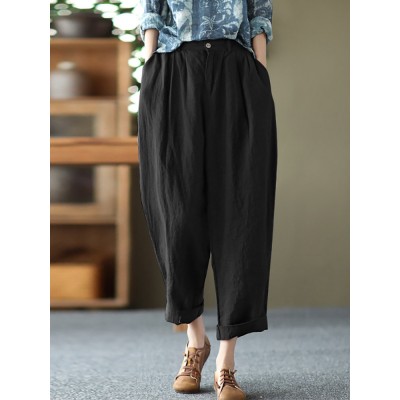 Leisure Solid Cotton Pocket Casual Cotton Pants