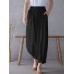 Solid Elastic Waist Drawstring Pocket Cotton Casual Pants