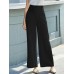 Solid Pocket Button Wide Leg High Waist Casual Pants