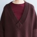 Plus size Brown cotton sweaters burgundy casual loose long knit pullover