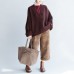 Plus size Brown cotton sweaters burgundy casual loose long knit pullover