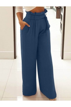 Women Wide  Legged Loose Maxi Length Zipper Pleated Side Pockets Pants